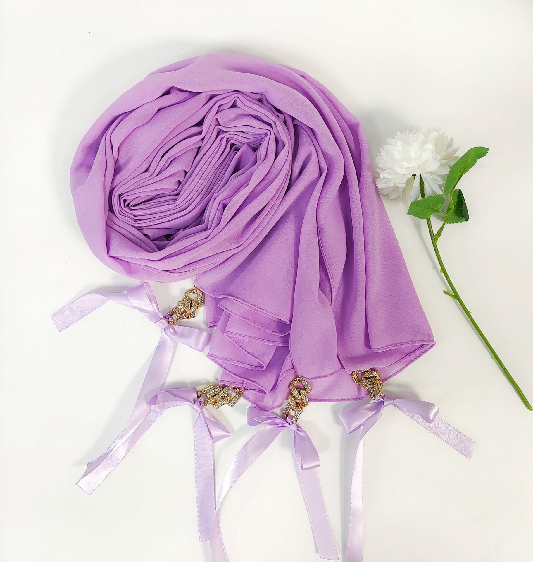 New ins fashion monochrome pearl chiffon diamond jewelry bow tassel  bag headscarf hijab