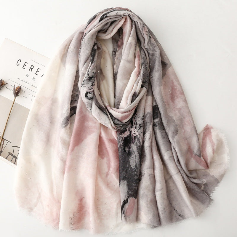 thin satin bronzing gold sprinkled iris silk scarf travel warm shawl headscarf women