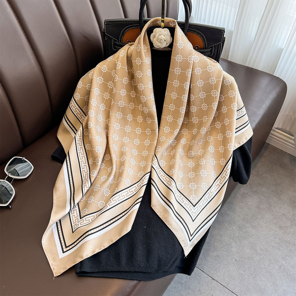 Fashion light luxury 90 twill silk scarf women's Japan and Korea simple striped large square scarf ins style multi-functional shawl scarf