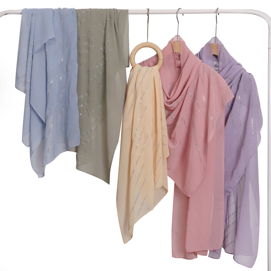 New Pearl Chiffon Slant Strip Hot Diamond Long Towel Yarn Malaysia Indonesia African Headscarf