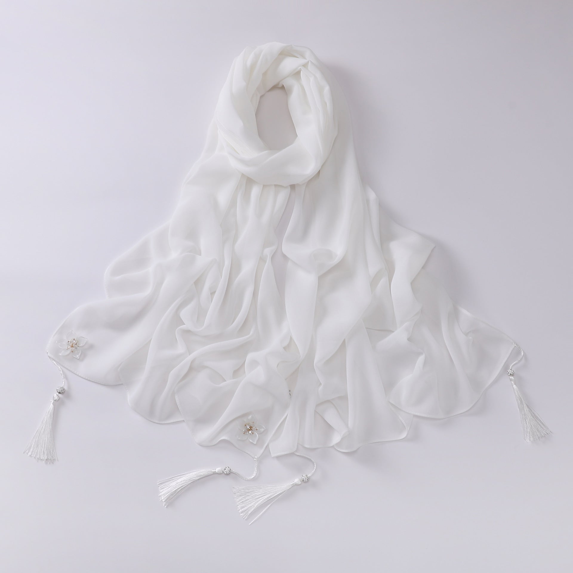 newdiamond tassel monochrome pearl chiffon  women's head scarf hijab