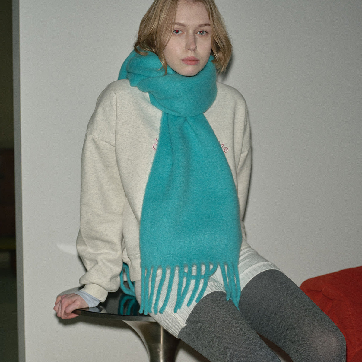 New mint green snow bud powder flat for solid color 20% wool blend scarf women's winter soft atmosphere scarf