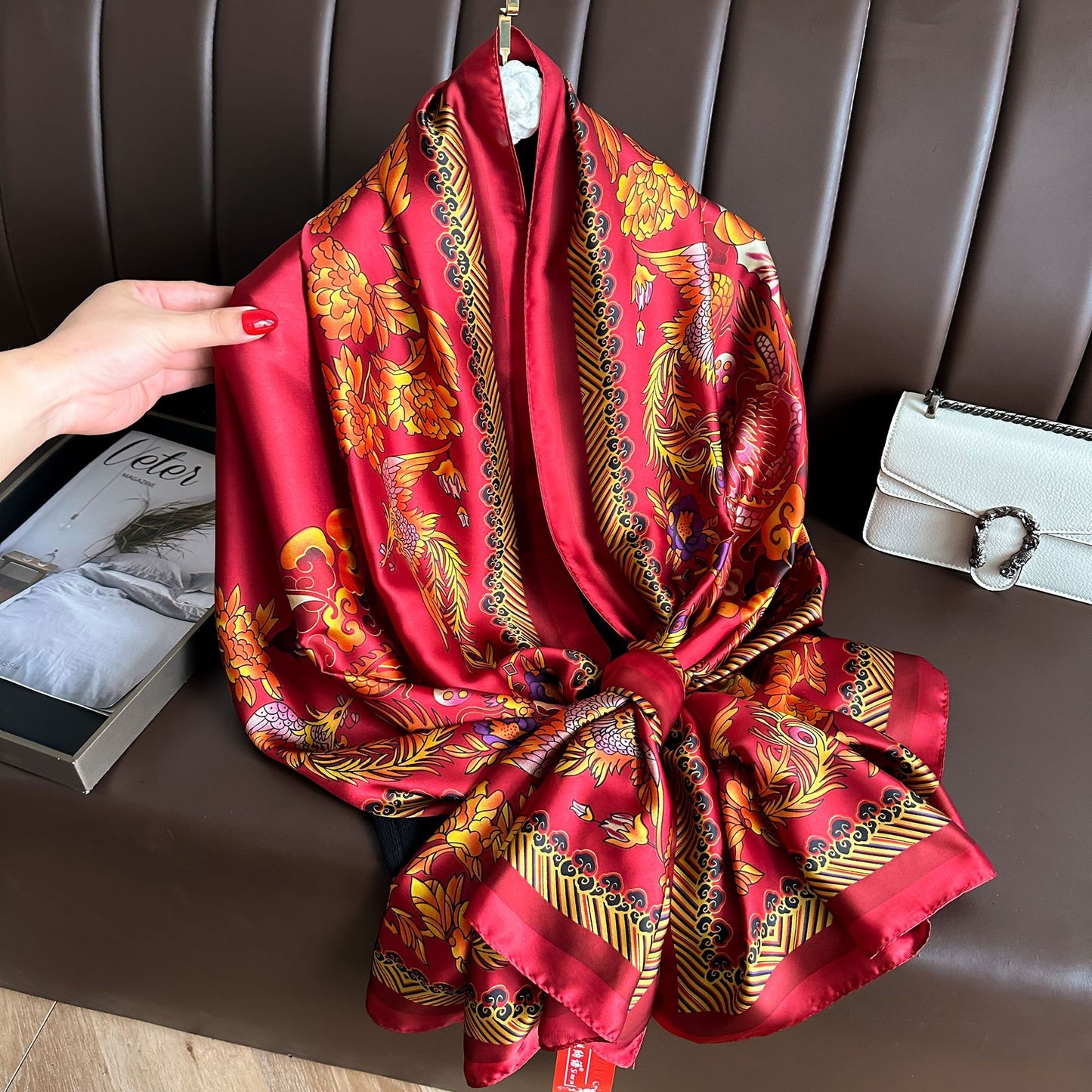 Retro intellectual national style simulation silk long silk scarf, mother's gift scarf, air-conditioned room decoration outside shawl