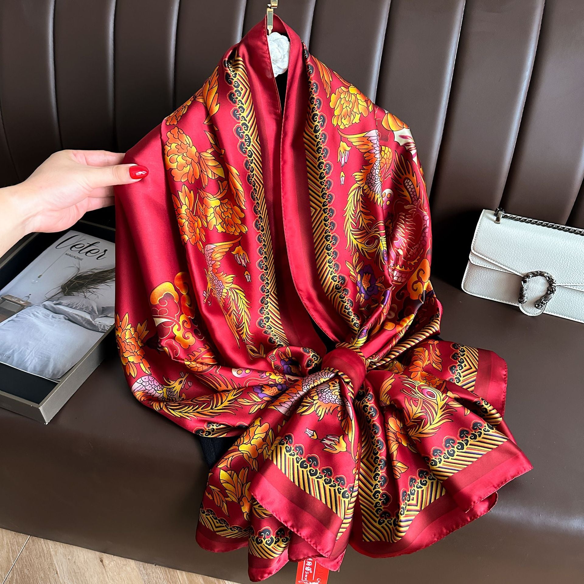 Retro intellectual national style simulation silk long silk scarf, mother's gift scarf, air-conditioned room decoration outside shawl