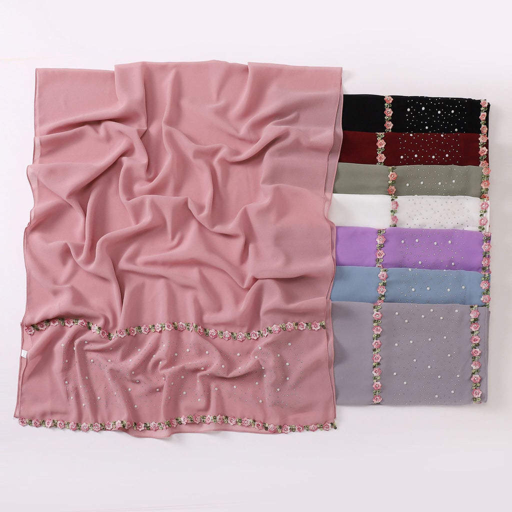 New ceramic hot diamond pearl chiffon scarf pastoral lace yarn scarf Middle East and Africa headscarf