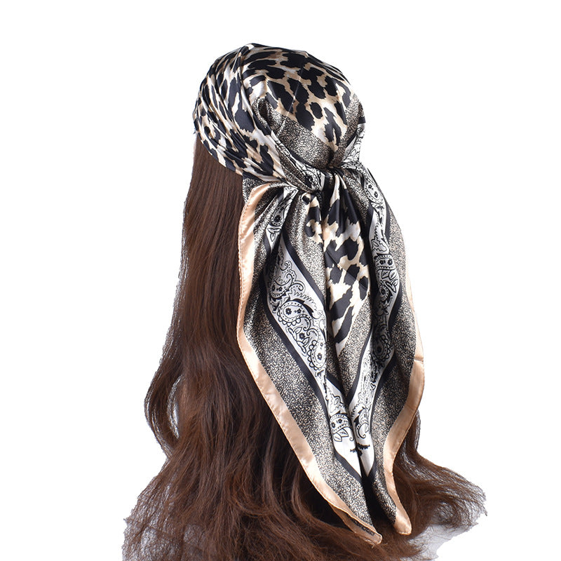 Fashion leopard print cashew pattern print 90 satin large square scarf, headscarf, scarf