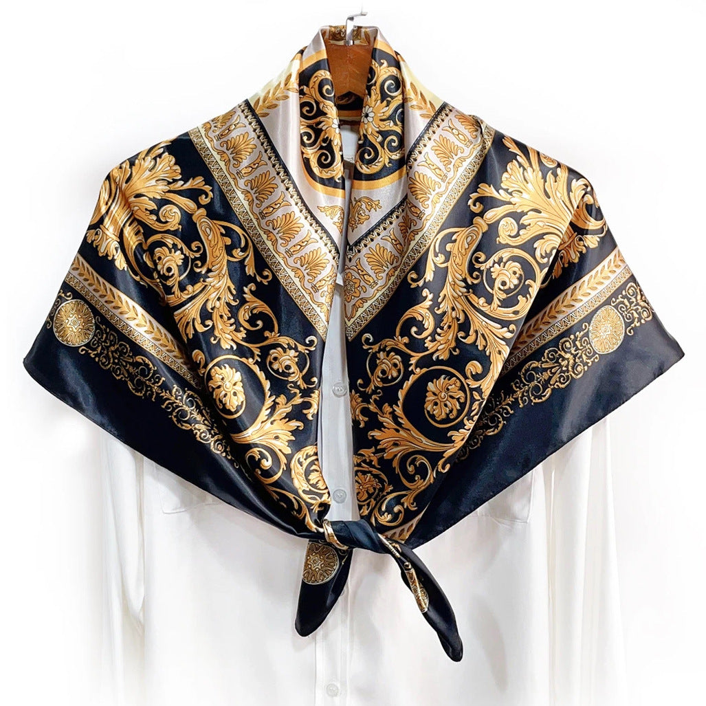 Temperament simple and elegant bow flower print silk scarf 90cm square scarf, Indonesian national bag head scarf scarf scarf