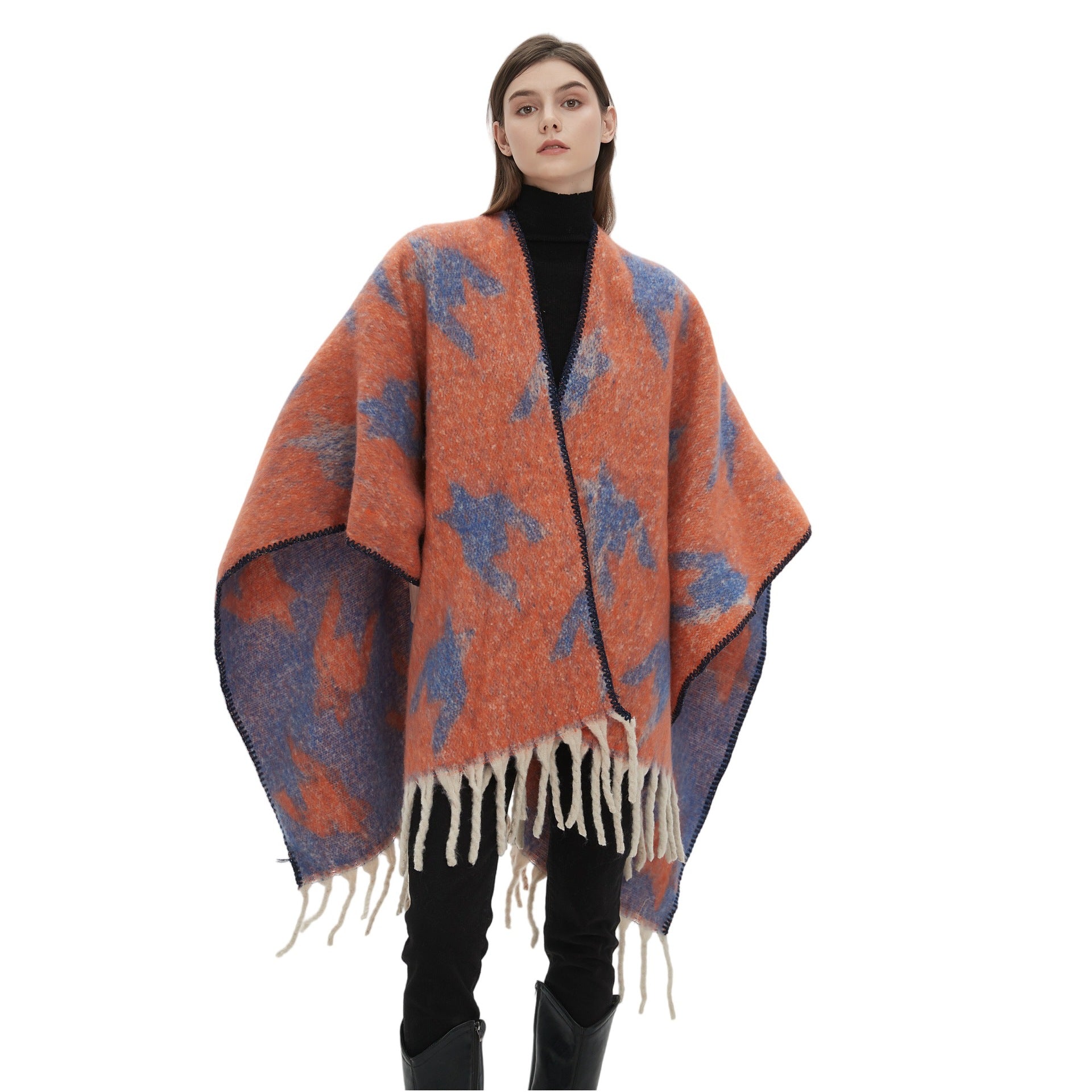 Shawl 2025 new European and American autumn and winter circle yarn imitation mohair thickened thousand bird grid shawl