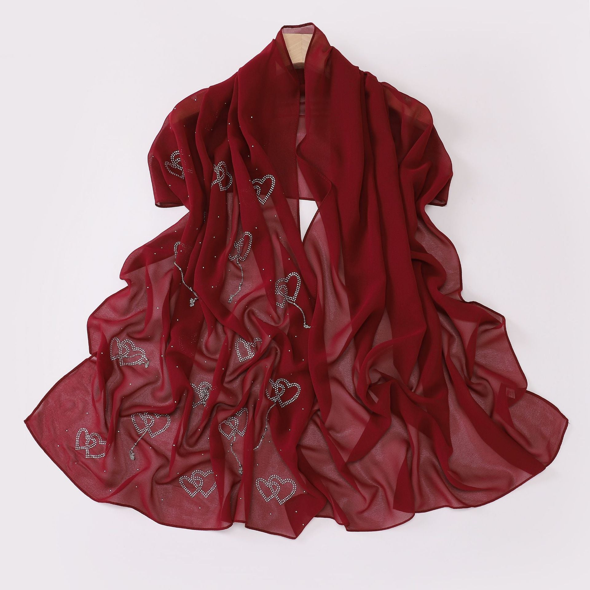 New pearl chiffon double love hot diamond hanging pendant long towel yarn Middle East Malay headscarf