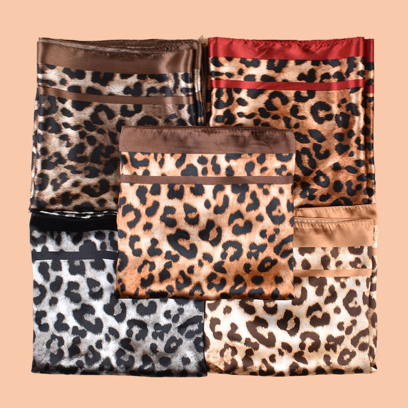 2025 new 90cm-satin classic leopard print square scarf with sunscreen bag head silk scarf decorative scarf