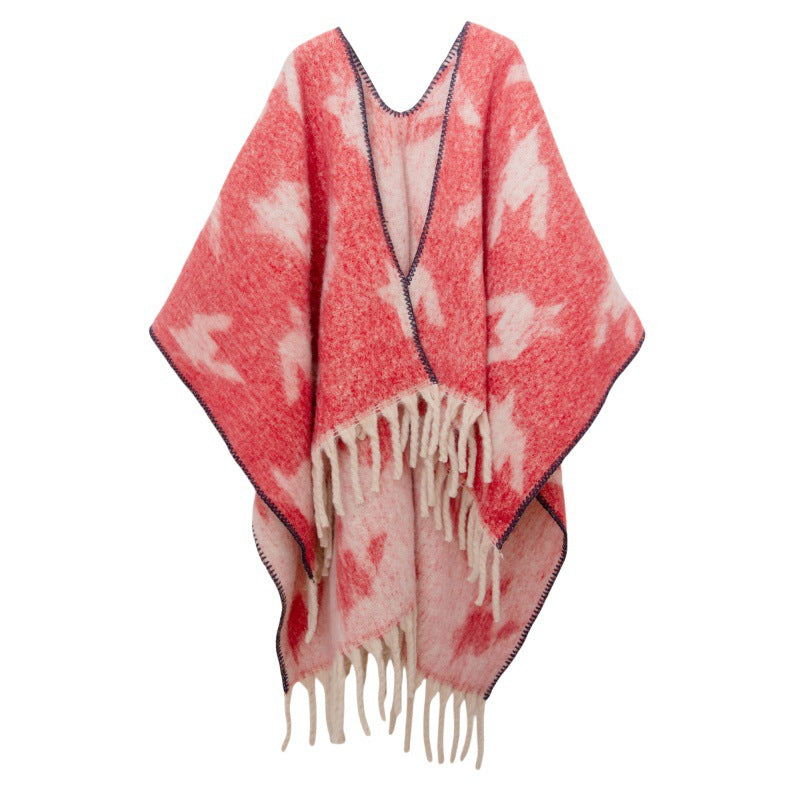 Shawl 2025 new European and American autumn and winter circle yarn imitation mohair thickened thousand bird grid shawl