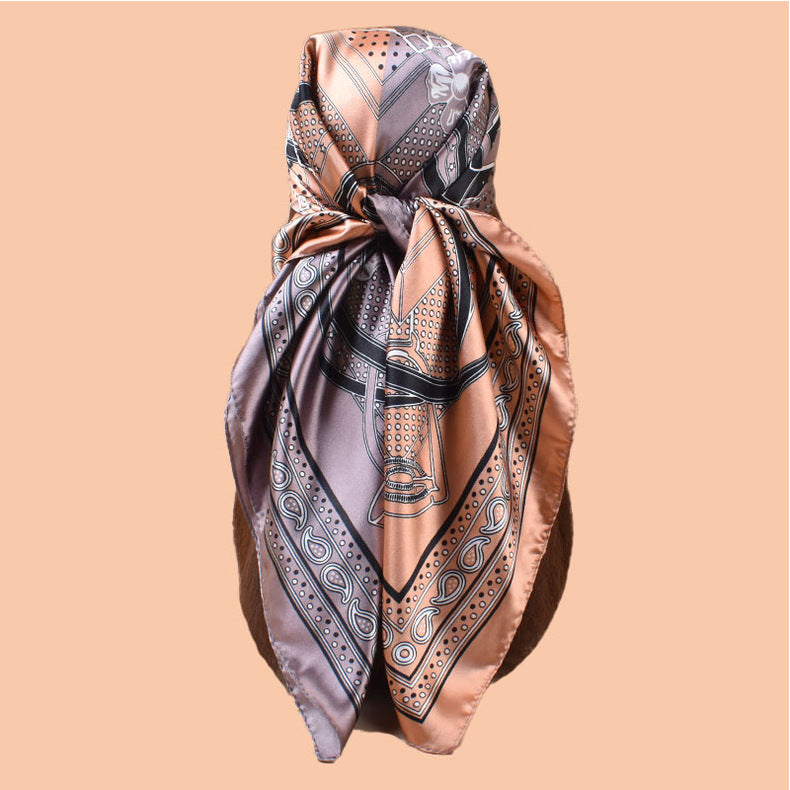 2025 new 90-color diced belt chain cashew print square scarf with sunscreen, bag head silk scarf decoration, scarf