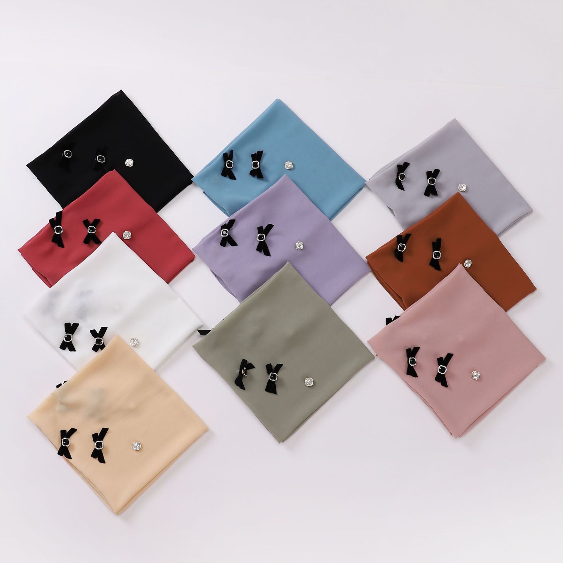 Bow rhinestone pearl chiffon square scarf yarn sweet headscarf convenient cover