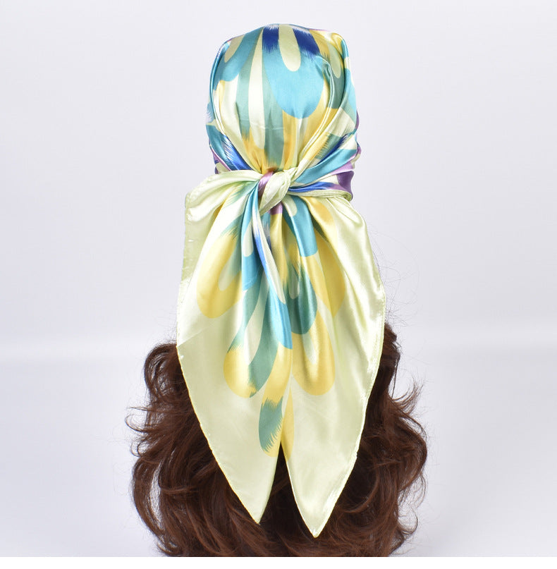 Autumn new fashionable and elegant flower satin large square scarf silk scarf fashion imitation silk scarf