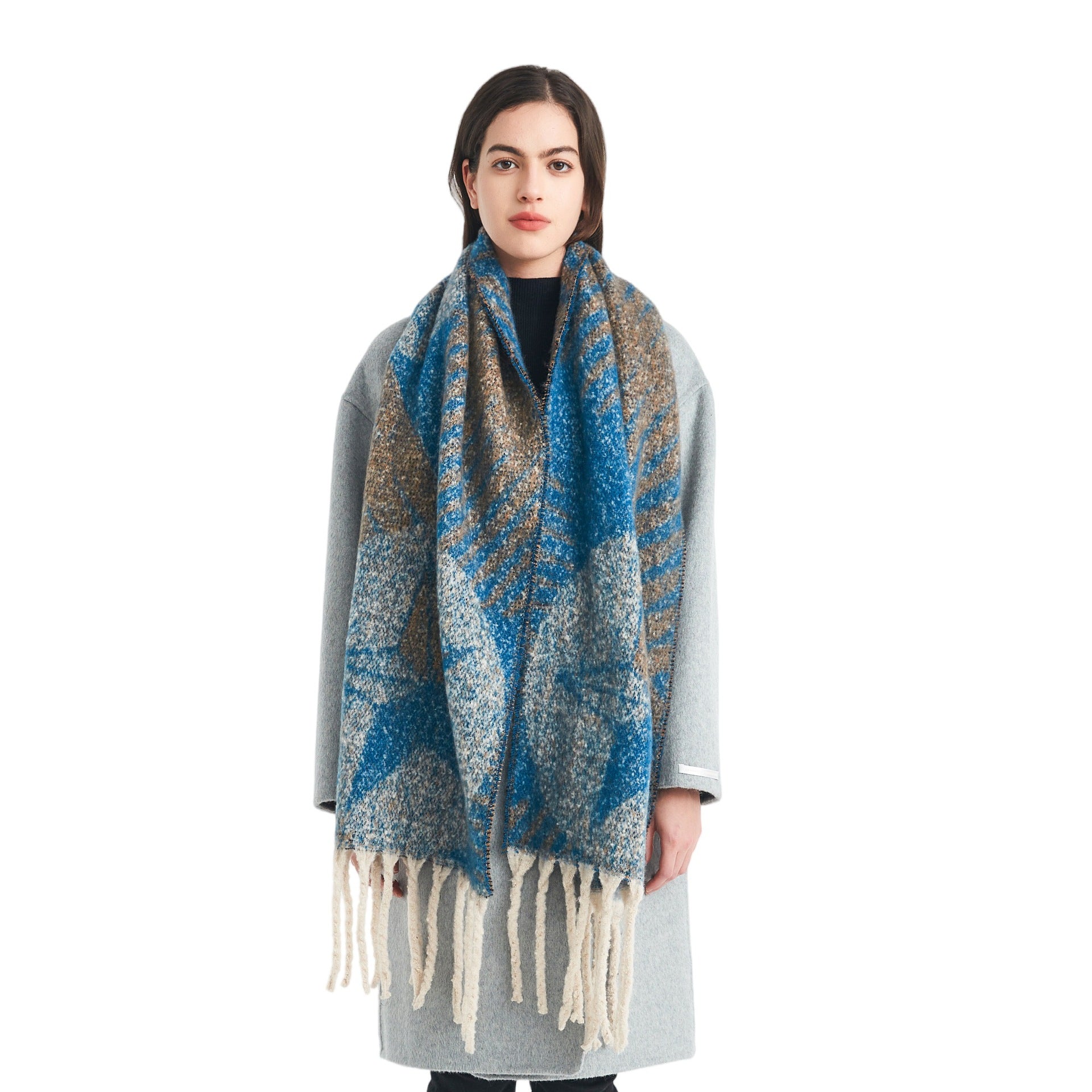 2025 new European, American autumn and winter circle yarn jacquard star fringed scarf