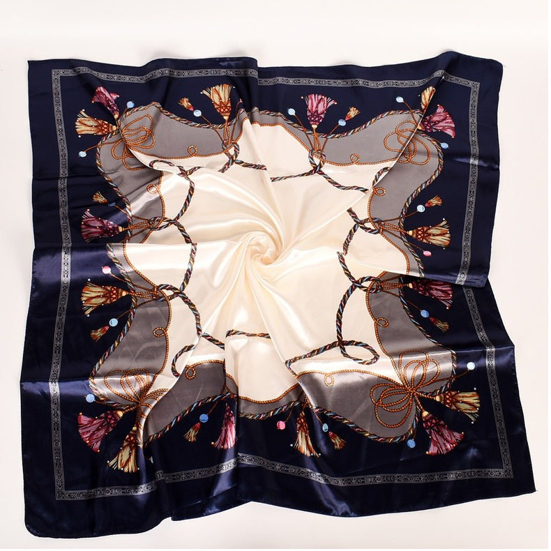 New fashionable and elegant knot pattern printing 90-color square scarf, headscarf, scarf, silk scarf.