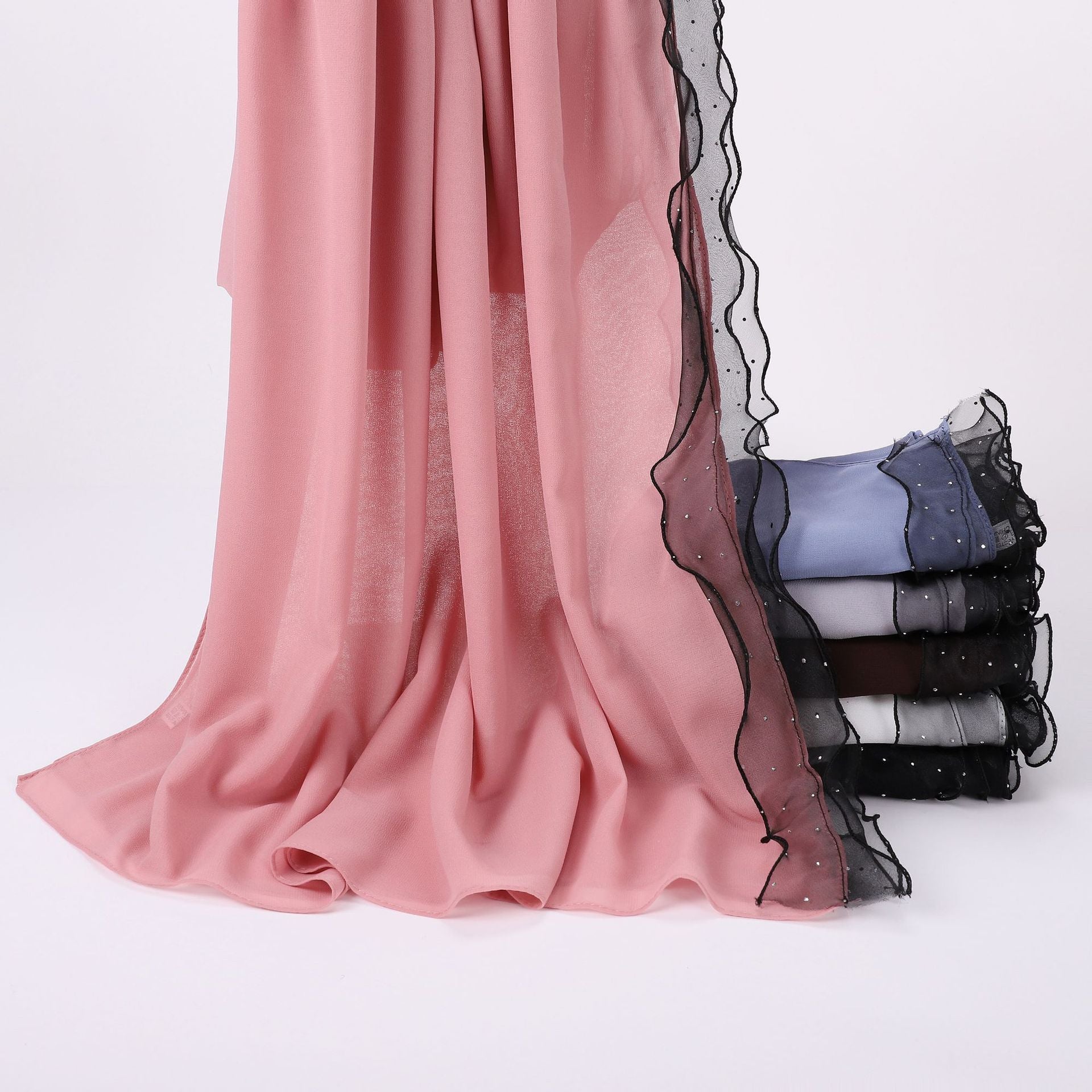 New Pearl Chiffon Hot Diamond Lace Ribbon Scarf  Malaysian, Middle Eastern, Headscarf