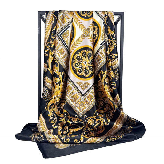 Fashion versatile fragrant cloud cashew pattern, imitation silk satin satin 90cm large square towel, ethnic women's headscarf