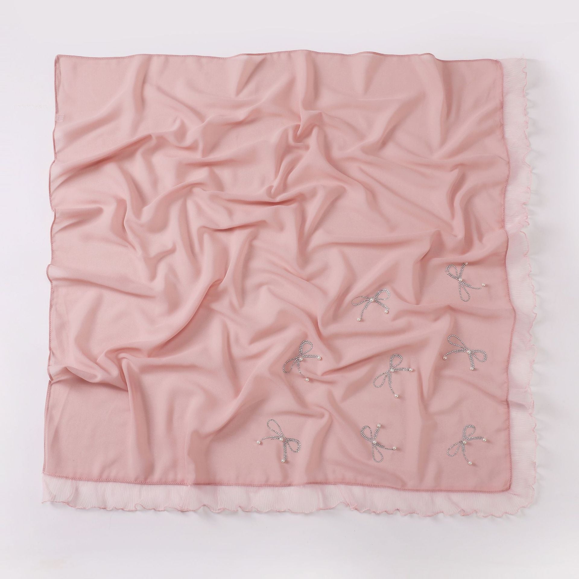 Small Fresh Bow Hot Diamond Bead Organ Lace Pearl Chiffon Square