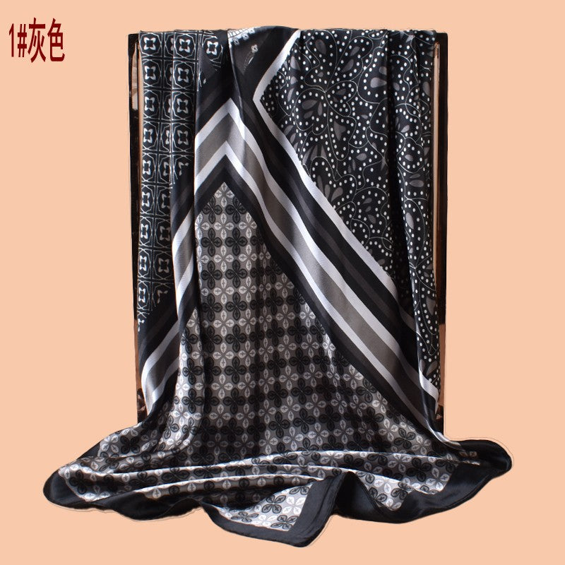 2025 new 90-satin combination pattern versatile printed square scarf with sunscreen, bag head silk scarf decoration, scarf