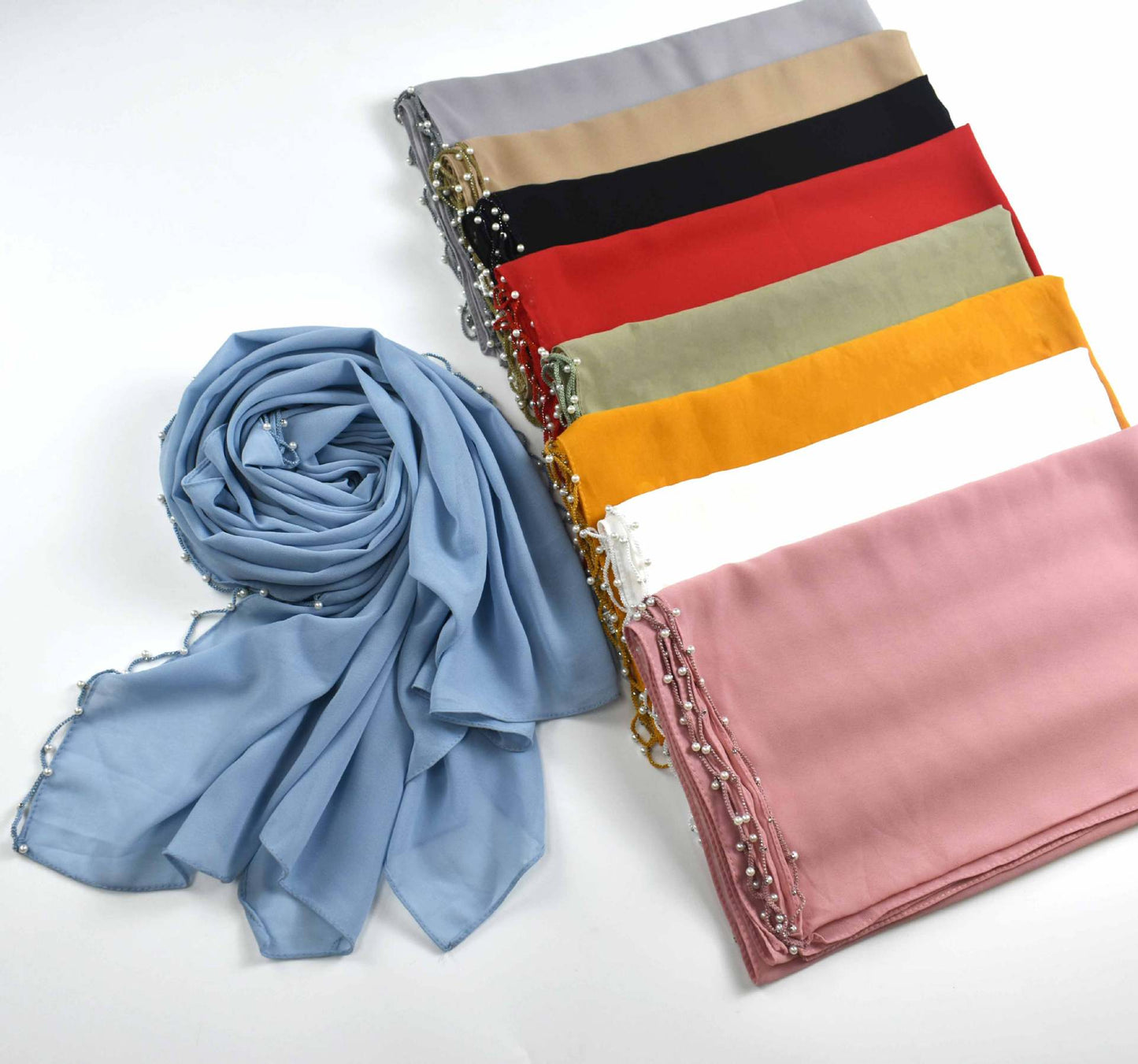 Summer chiffon wavy edge bead long scarf Malaysian Hijab