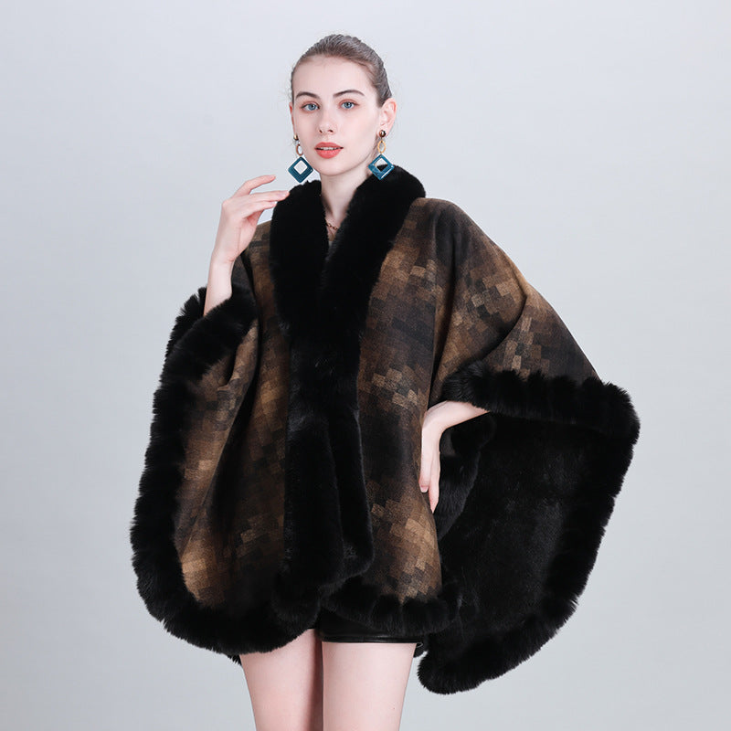 European and Korean autumn and winter fashion new scarf shawl plaid plush thickened fur collar shawl cape 0987