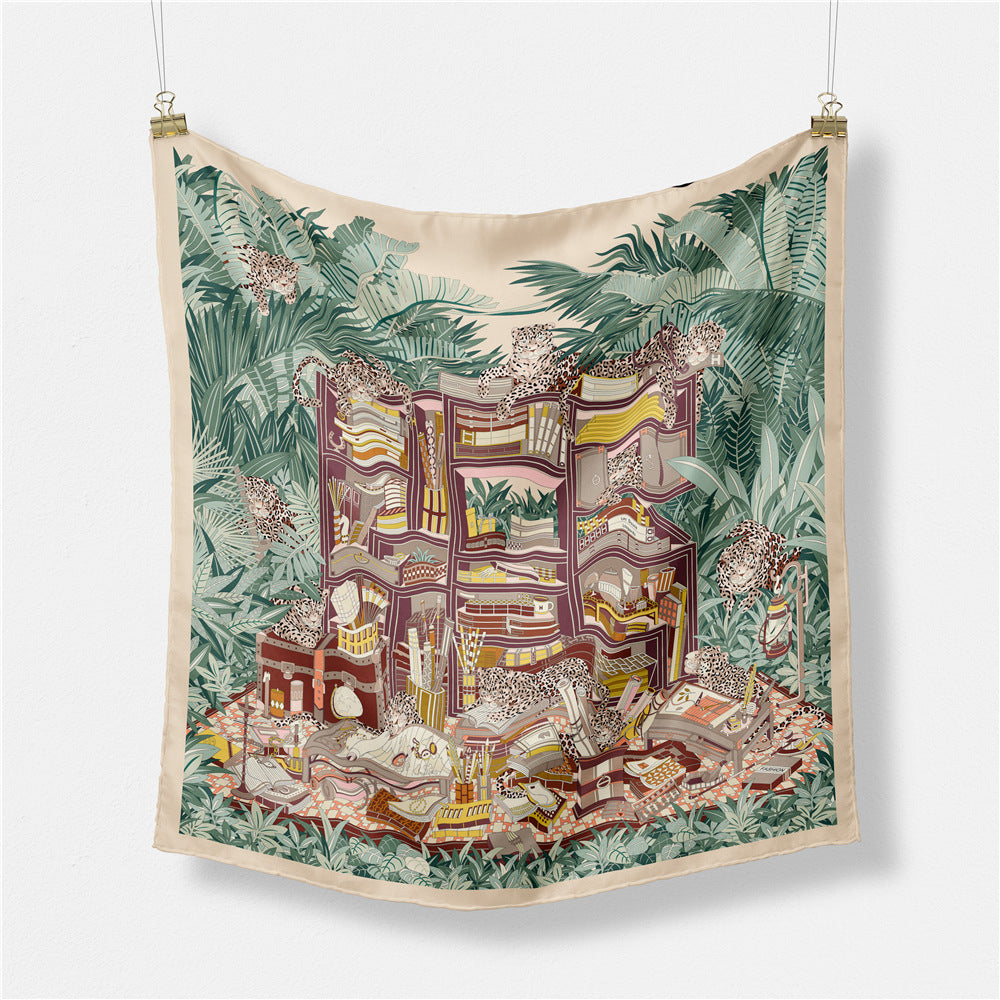 Fashion plant jungle, leopard pattern, digitally printed 53cm small square scarf, women's headband scarf