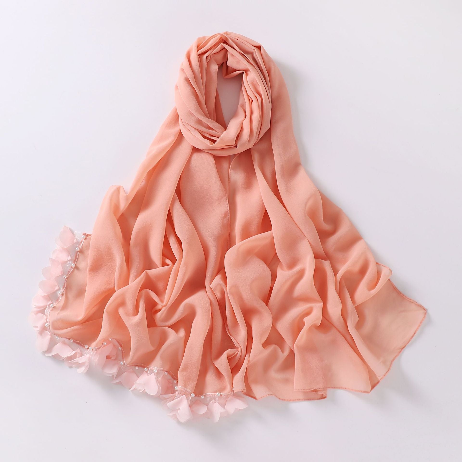 New pearl chiffon flower lace bead scarf middle east headscarf malaysia hijab