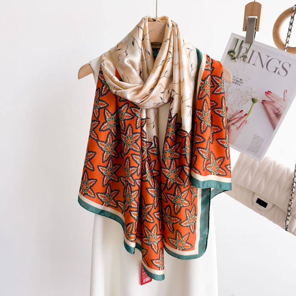 Spring and summer fashion versatile simulation silk long silk scarf shawl, literary temperament women's decorative sunscreen scarf