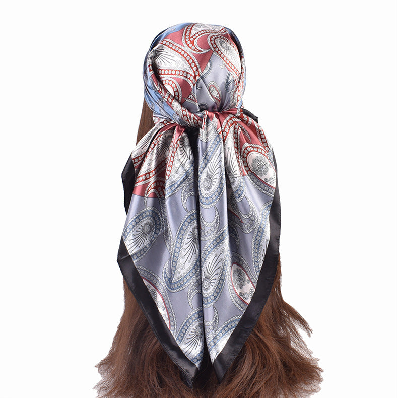 New French simple cashew flower pattern printing 90cm satin square scarf scarf silk scarf