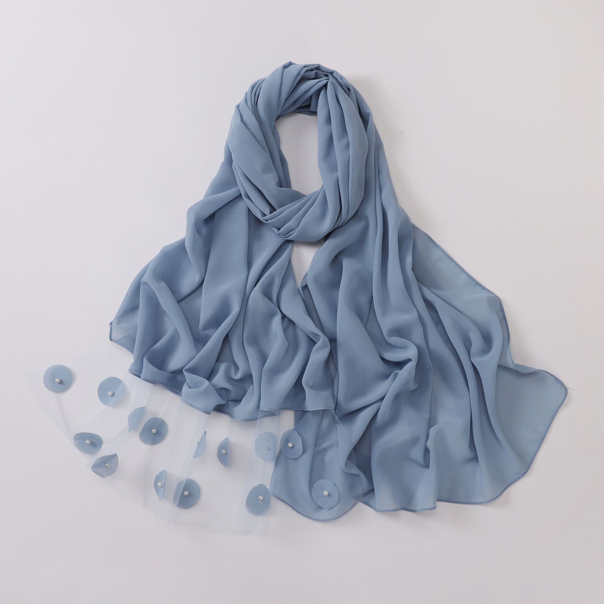 New pearl chiffon polka dot flower slice bead long scarf Middle East Africa Indonesia headscarf