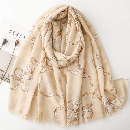 Spring and summer cotton and linen feel scarf rabbit ear tie bow chain burr silk scarf warm shawl
