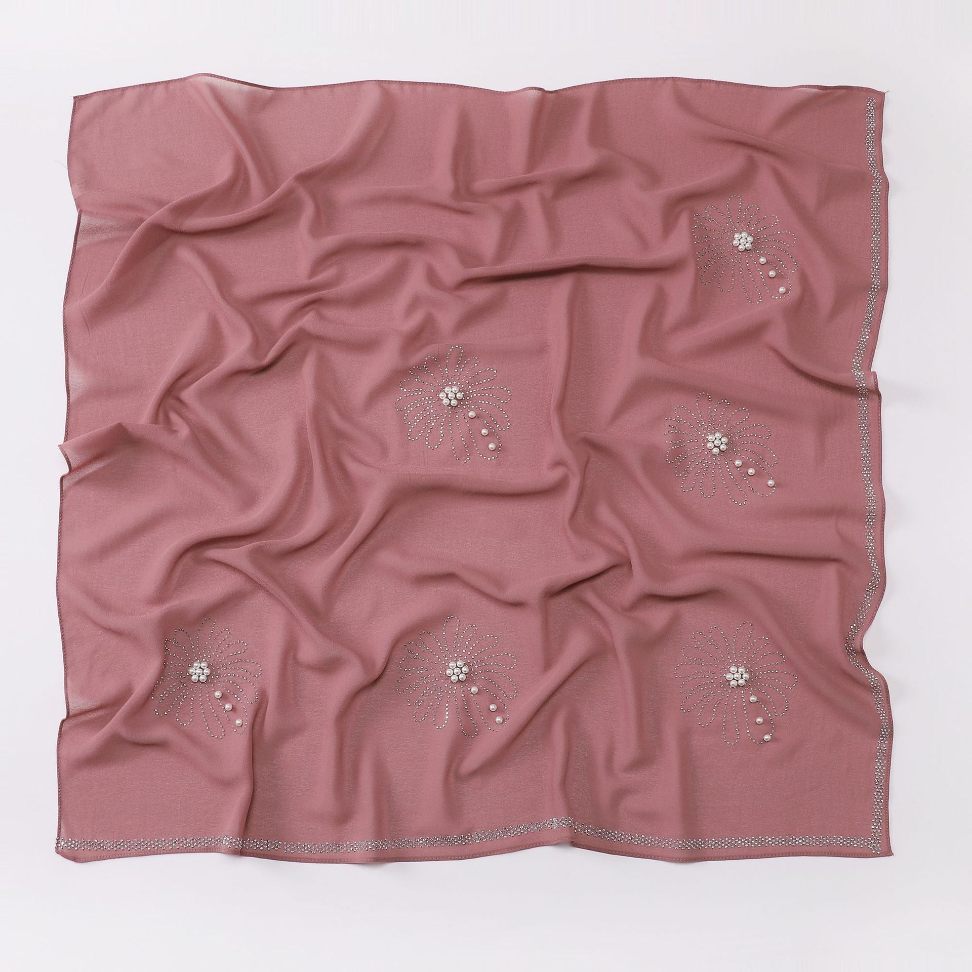 new pearl chiffon chrysanthemum hot diamond bead square scarf yarn headscarf