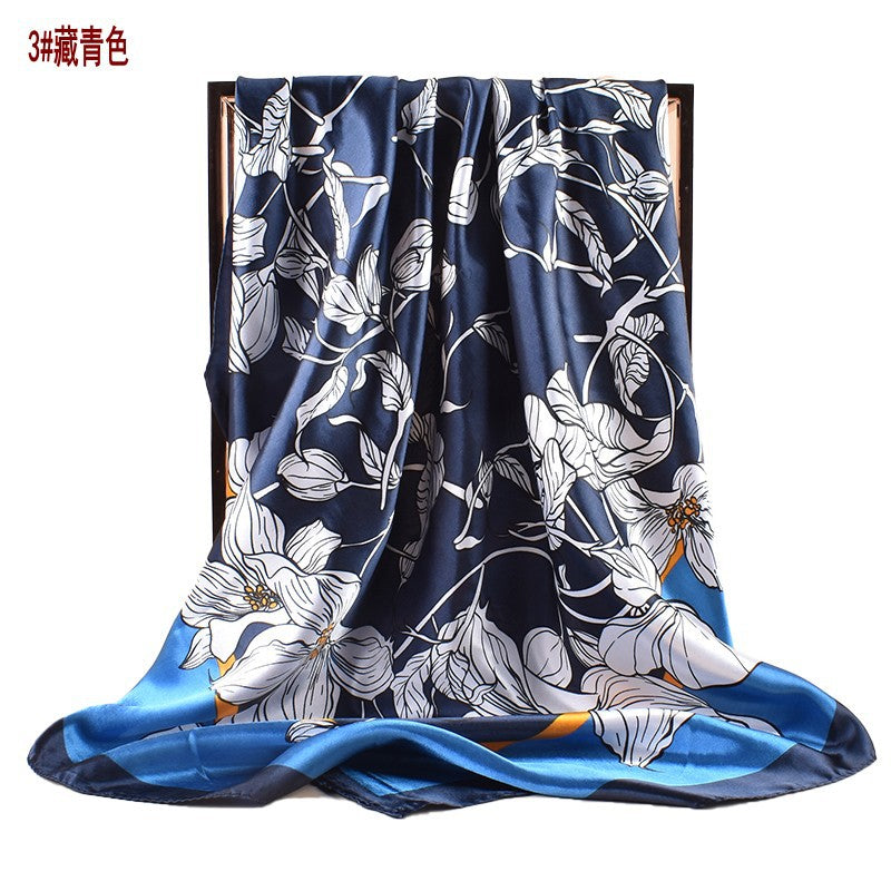 Spring new scarf thin imitation silk retro printing light luxury silk scarf 90 color diced high-end square scarf