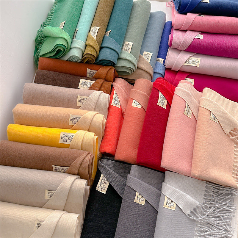 Autumn and winter new double-sided imitation cashmere scarf women's solid color long shawl scarf