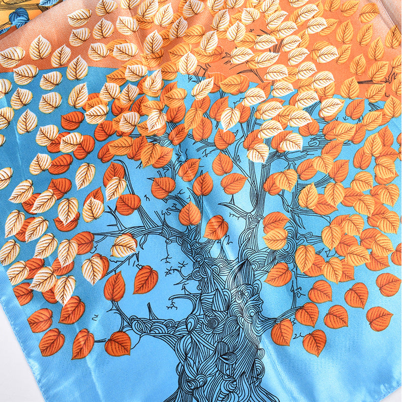 New fashionable retro multicolored leaf print 90-color diced large square scarf silk scarf headscarf