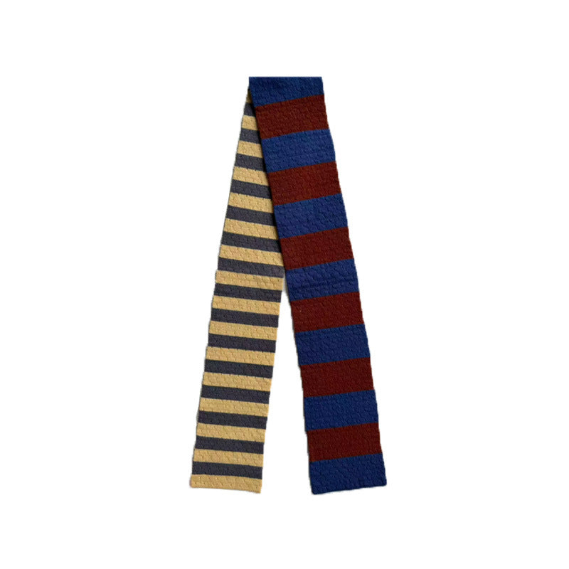 Selected 100% High Count Merino Wool Splicing Striped Scarf Women's Autumn and Winter Narrow Girly Scarf
