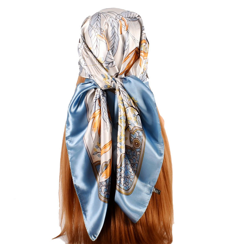 Autumn and winter new small fresh plants and flowers 90 square silk scarves for women