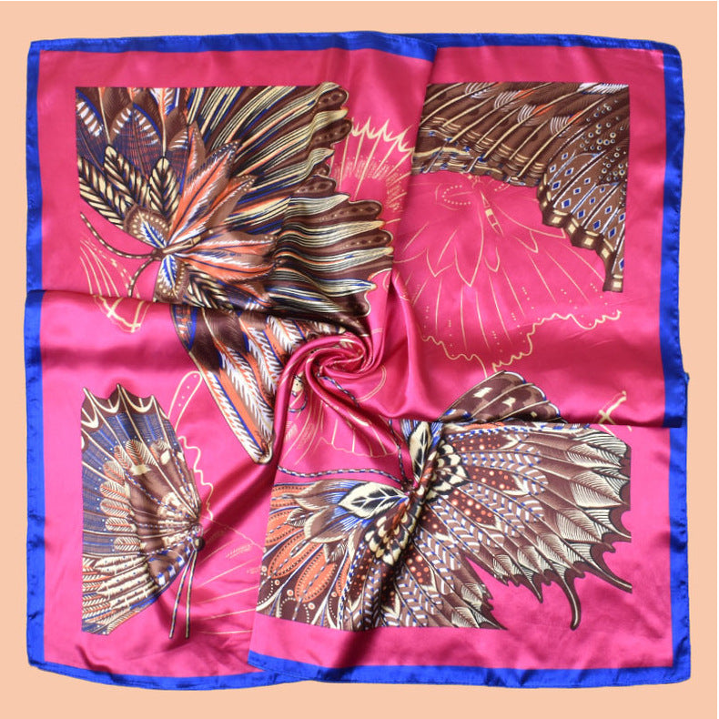 2025 new 90-color simple and elegant butterfly printing square scarf with sunscreen, silk scarf decoration, scarf