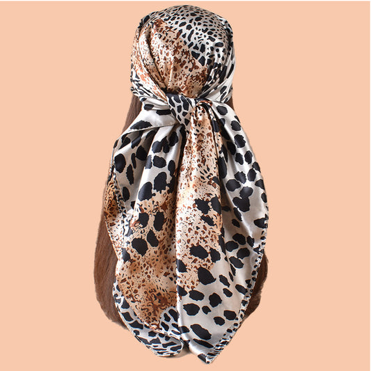 New 90cm-satin color matching size leopard print printed square scarf with sunscreen, bag head silk scarf decoration, scarf