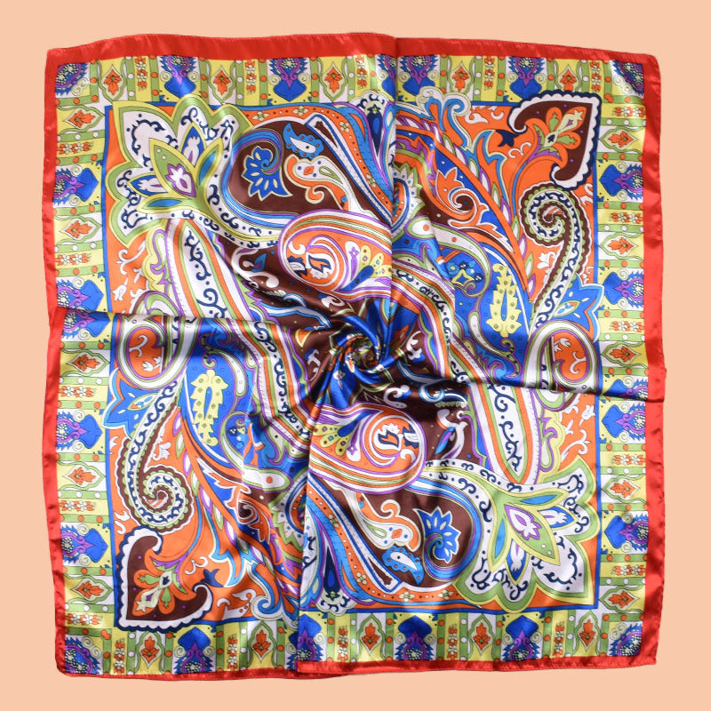 2025 new 90cm-color bright cashew flower printed square scarf with sunscreen bag head silk scarf decorative scarf