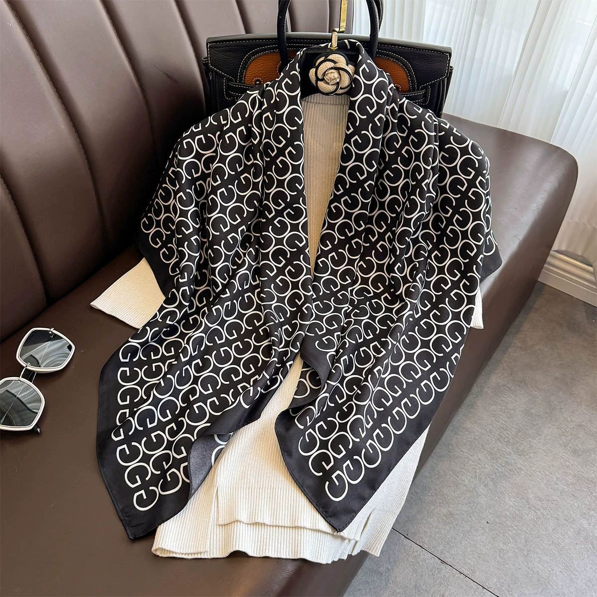 Summer Korean version of simple striped scarf twill square scarf 90cm fashionable versatile sunscreen shawl headscarf women