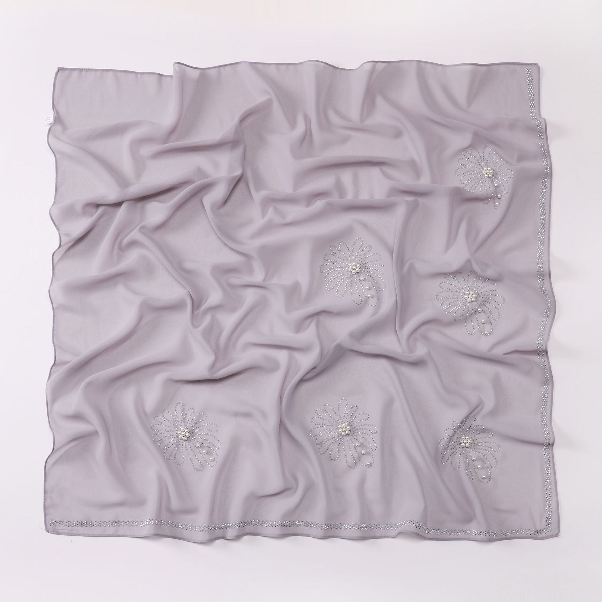 new pearl chiffon chrysanthemum hot diamond bead square scarf yarn headscarf