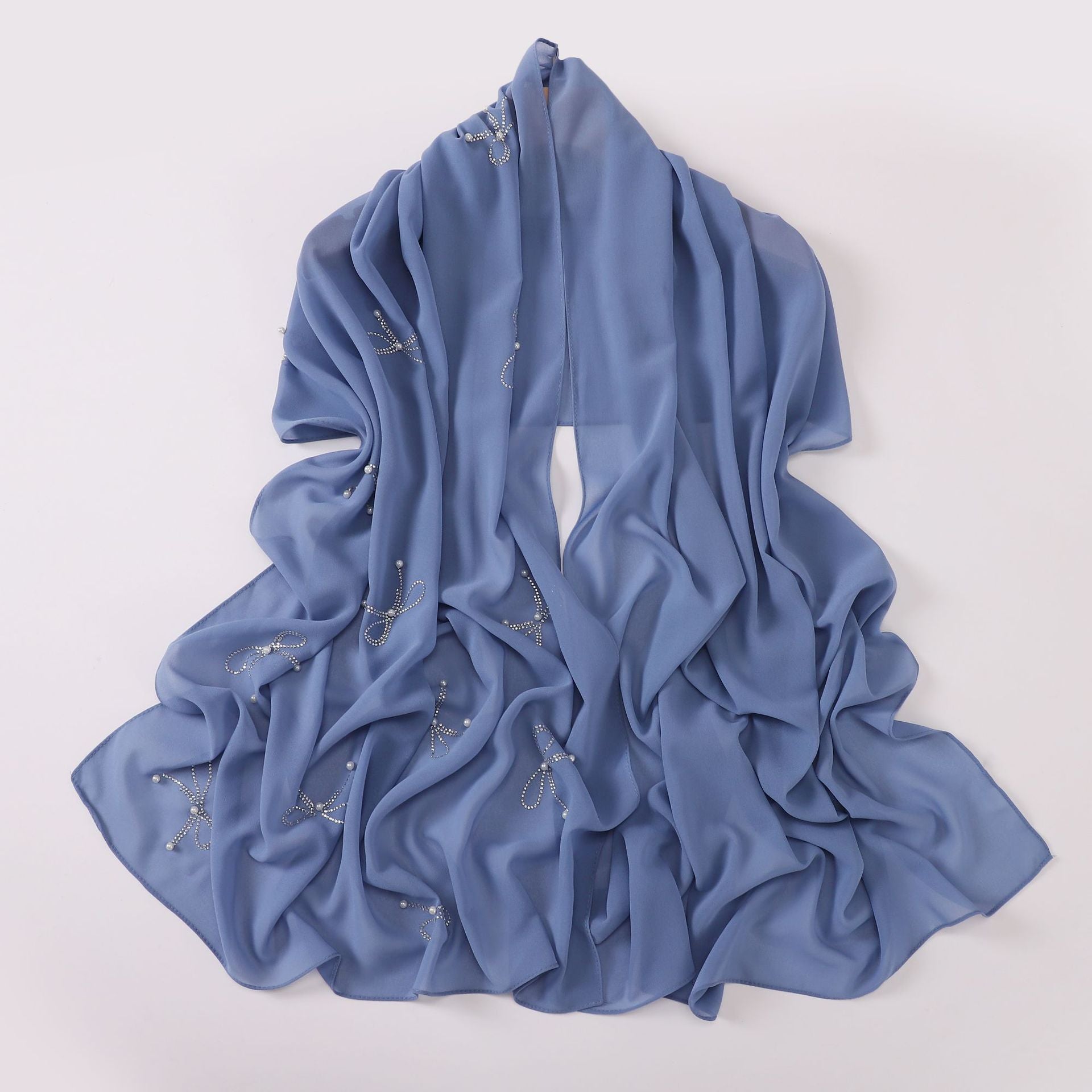 New pearl chiffon bow hot diamond beads long towel yarn towel small fresh headscarf women