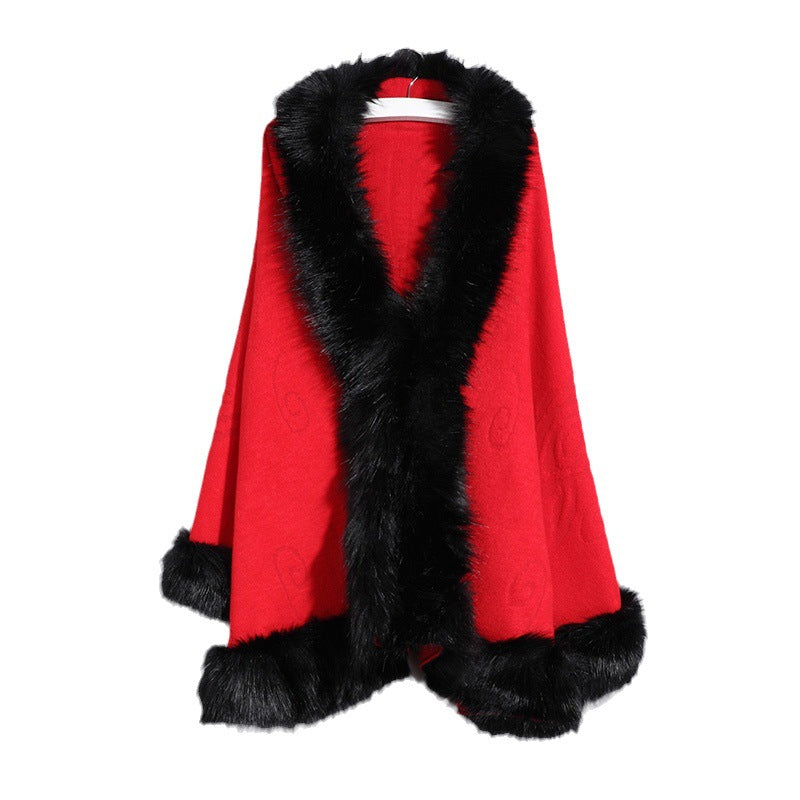 New Women's Knitted Jacket Cheongsam Shawl Imitation Fox Fur Collar Fur Shawl Cloak Jacket Women 1268 #