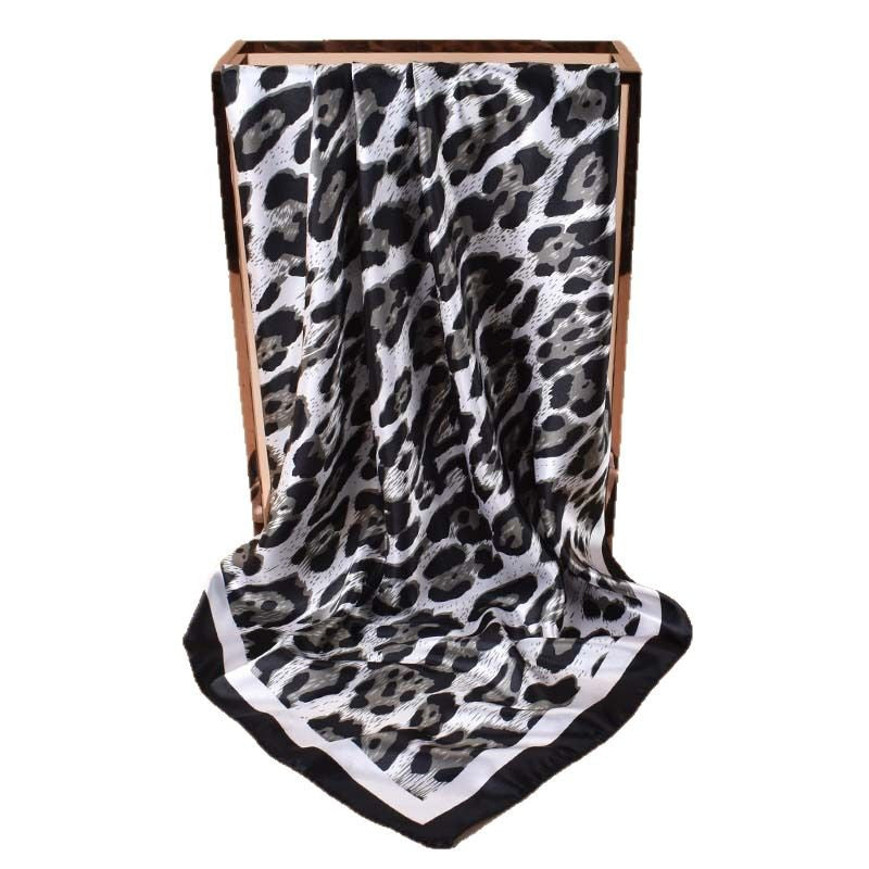 2025 new 90-satin fashion leopard print versatile printed square scarf with sunscreen, bag head silk scarf decoration, scarf