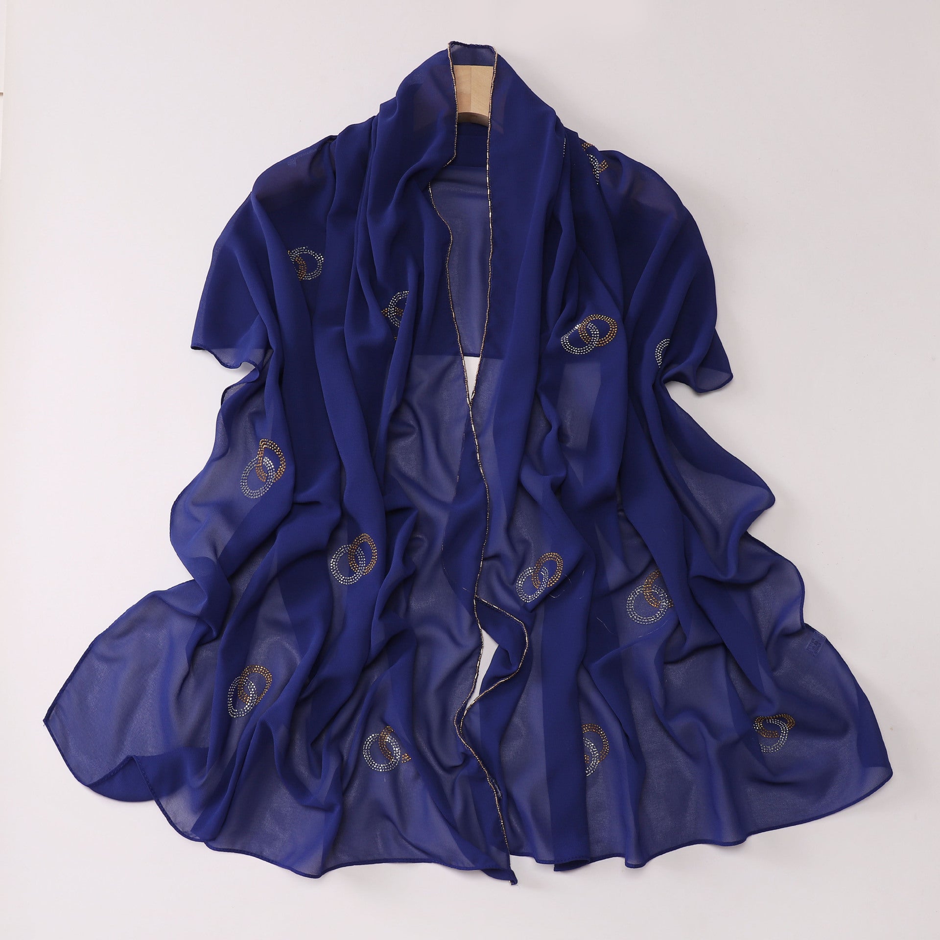 New Pearl Chiffon Long Edge Metal Chain Double Ring Hot Diamond Long Towel Yarn Middle East Head Towel