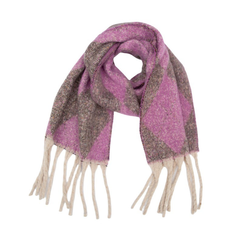 2025 new European, American autumn and winter circle yarn jacquard rhombus fringed scarf