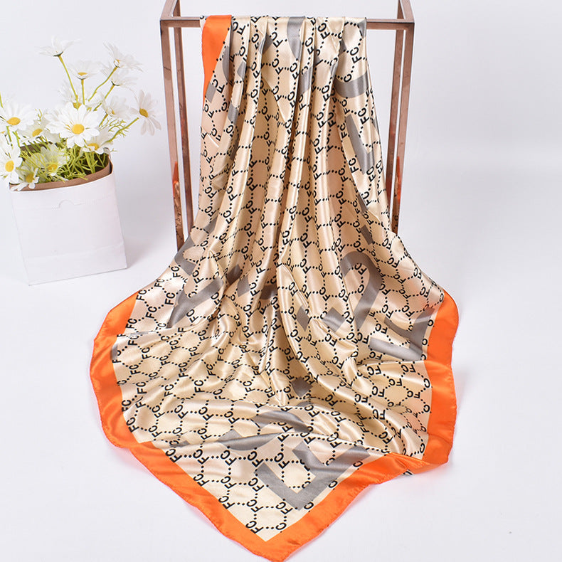 New fashionable rhombus letter pattern printing 90-satin large square towel, headscarf