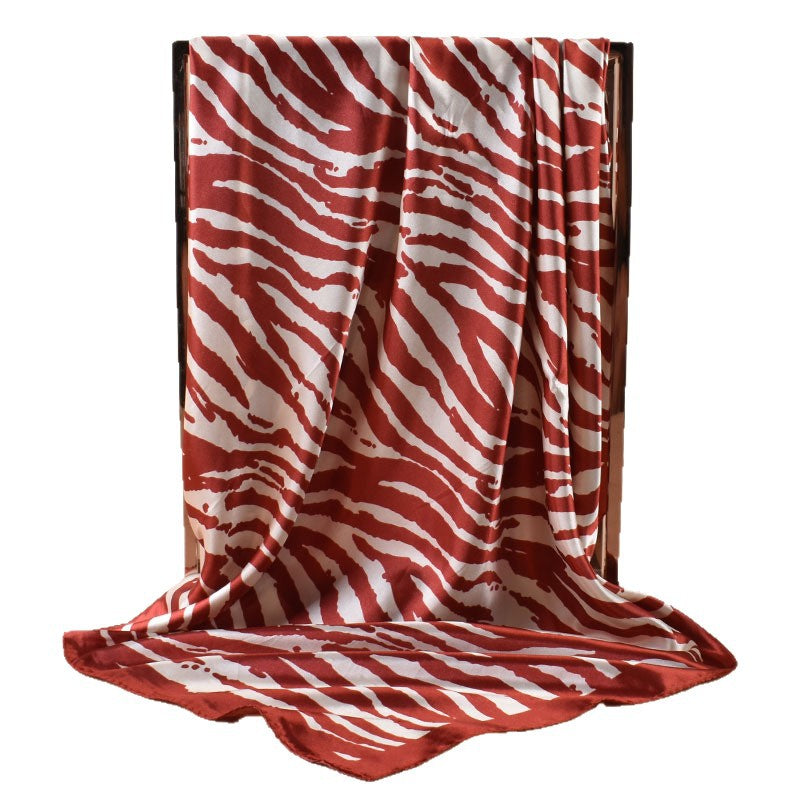 2025 new 90cm-color simple zebra pattern printed square scarf with sunscreen, bag head silk scarf decoration, scarf